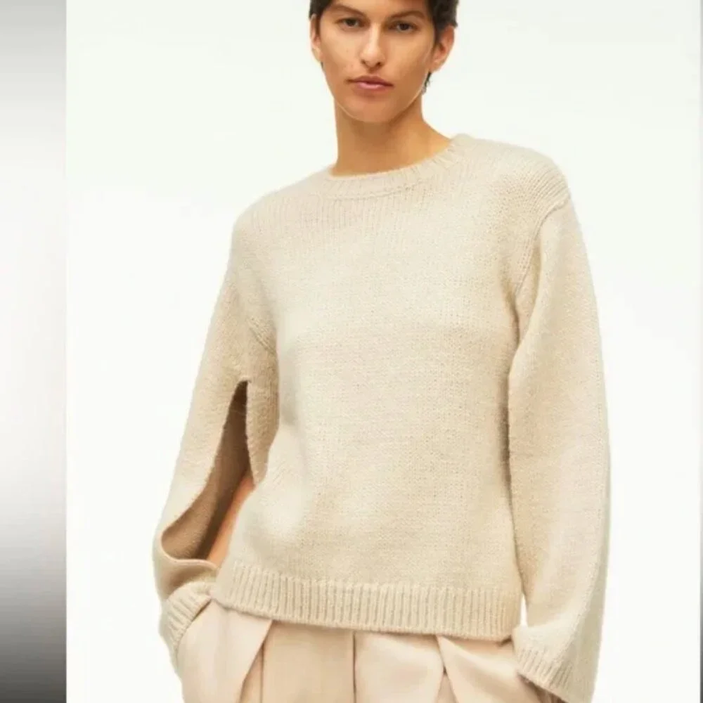 Zara Limited Edition Split Sleeve Wool Alpaca Sweater Ecru Ivory Knit Size XL - Picture 3 of 10